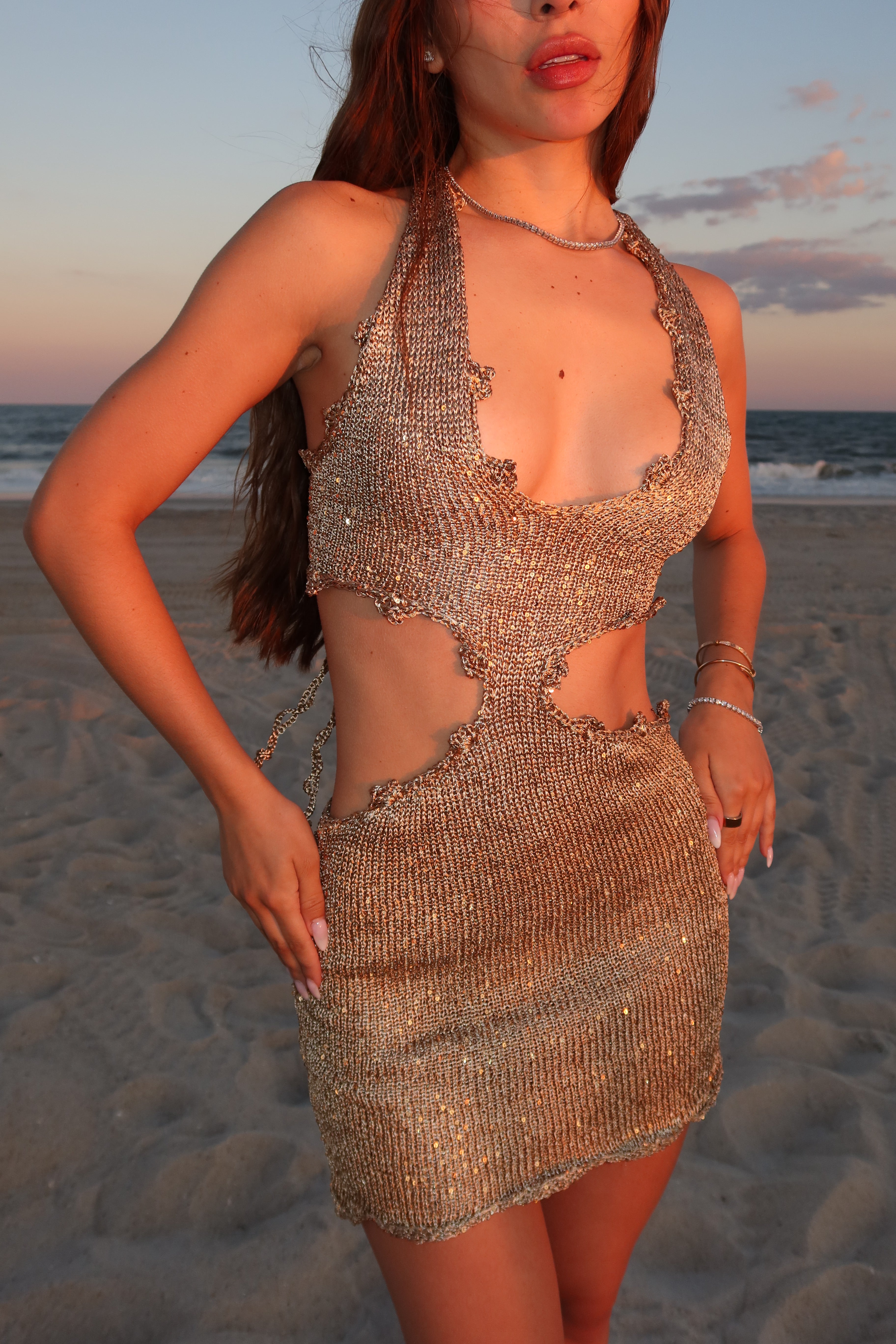 CORAL MINI DRESS - GOLD SEQUINS